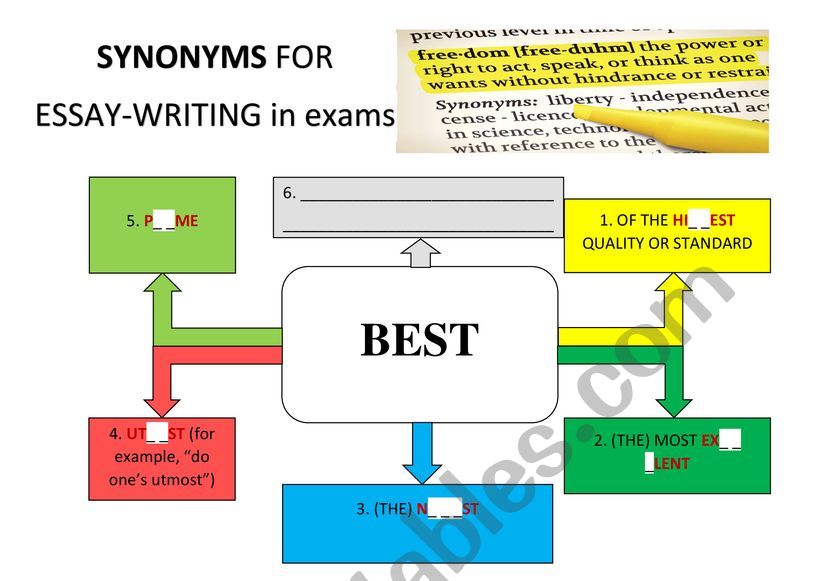 Synonyms For A Good Essay Part 1 Esl Worksheet By Niksailor